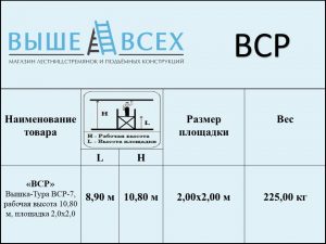 Выше Всех | Вышка-Тура ВСР-7 2,0х2,0 м, 10,80 м рабочая высота