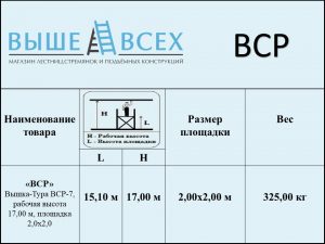 Выше Всех | Вышка-Тура ВСР-7 2,0х2,0 м, 17,00 м рабочая высота Выше Всех | Вышка-Тура ВСР-7 2,0х2,0 м, 17,00 м рабочая высота