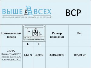 Выше Всех | Вышка-Тура ВСР-7 2,0х2,0 м, 3,50 м рабочая высота
