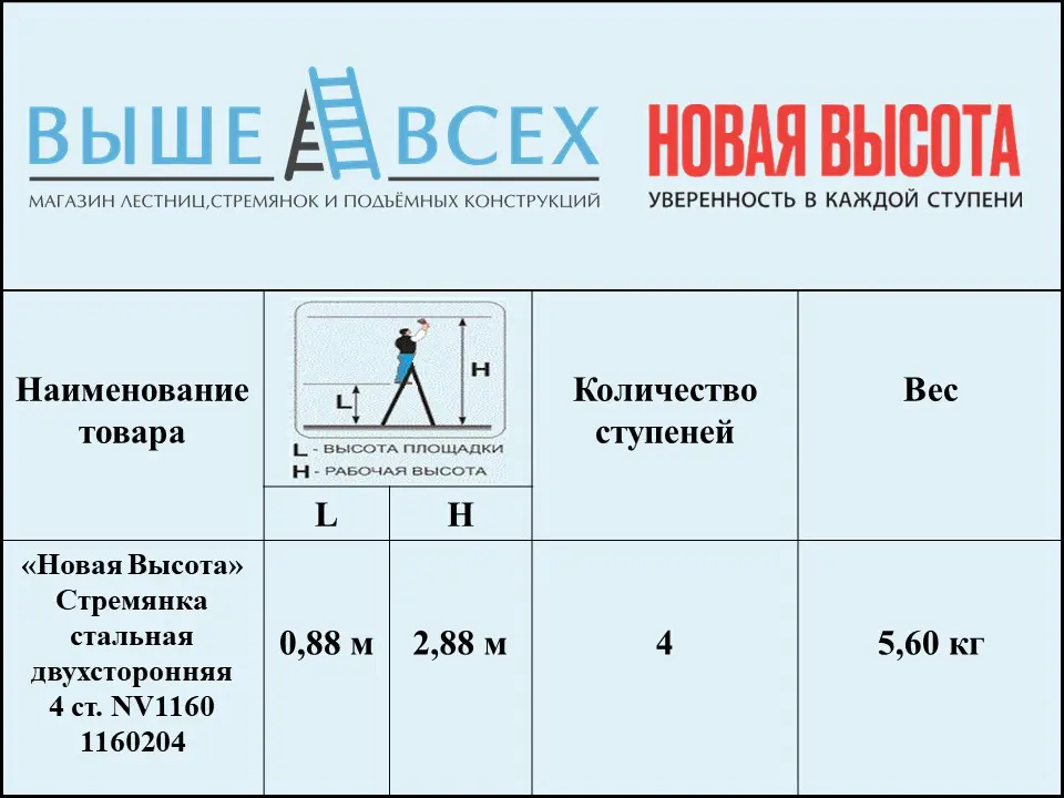 Выше Всех | «Новая Высота» 4 ст. 1160204 Стремянка стальная двухсторонняя NV1160 Выше Всех | «Новая Высота» 4 ст. 1160204 Стремянка стальная двухсторонняя NV1160