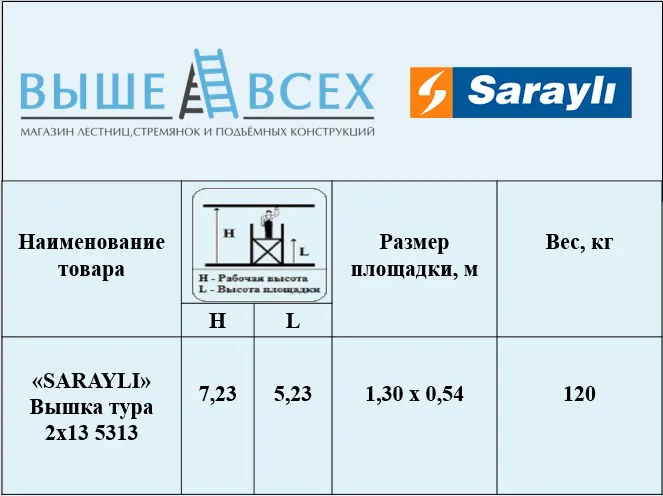 Выше Всех | «SARAYLI» Вышка-Тура 2х13 5313 Выше Всех | «SARAYLI» Вышка-Тура 2х13 5313