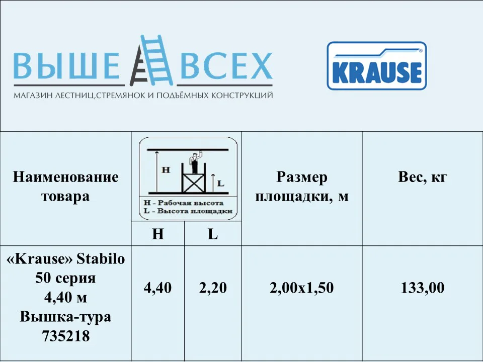 Выше Всех | «Krause» Stabilo 50 серия 4,40 м Вышка-тура 735218 Выше Всех | «Krause» Stabilo 50 серия 4,40 м Вышка-тура 735218