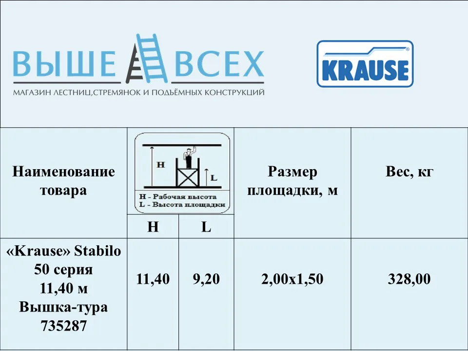 Выше Всех | «Krause» Stabilo 50 серия 11,40 м Вышка-тура 735287