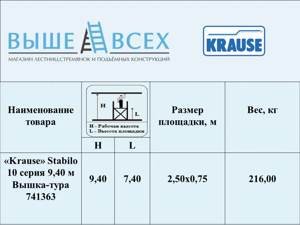 Выше Всех | «Krause» Stabilo 10 серия 9,40 м Вышка-тура 741363