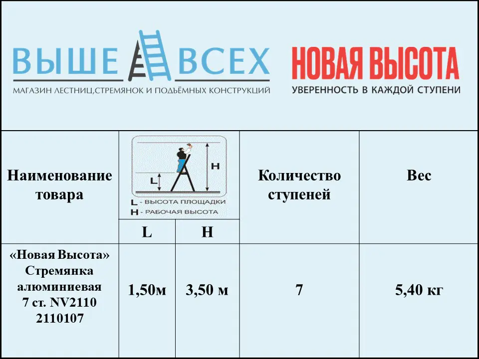 Выше Всех | «Новая Высота» 7 ст. 2110107 Стремянка алюминиевая NV2110