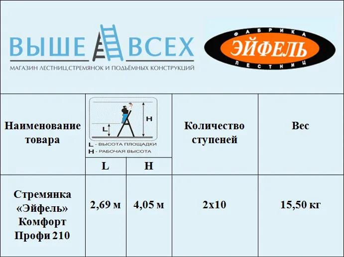 Выше Всех | Аренда «Эйфель» Комфорт-Профи 210 Стремянка двусторонняя