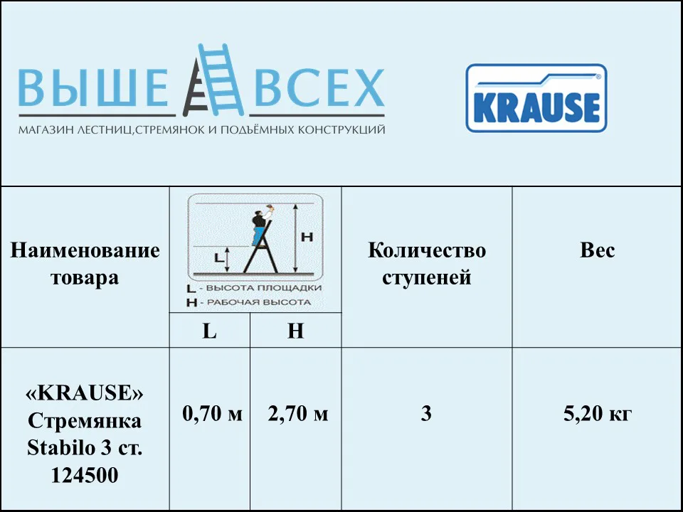 Выше Всех | «KRAUSE» Стремянка Stabilo 3 ст. 124500