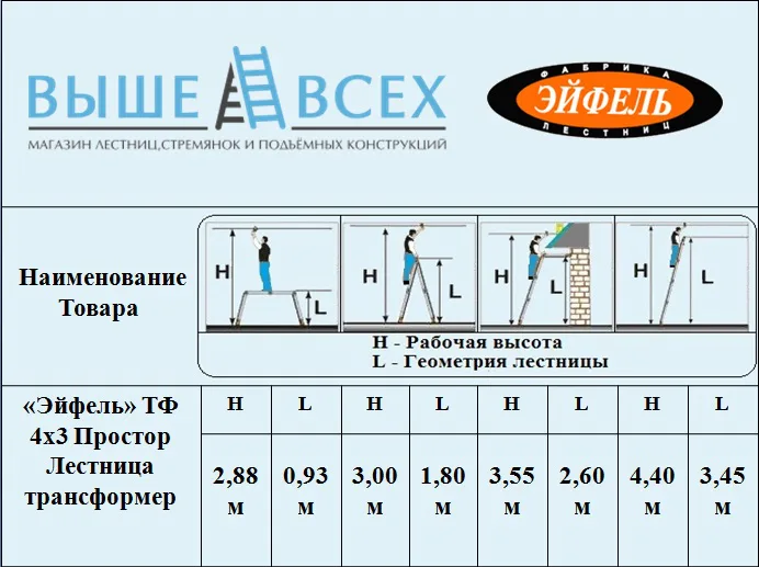 Выше Всех | «Эйфель» ТФ 4х3 Простор Лестница трансформер Выше Всех | «Эйфель» ТФ 4х3 Простор Лестница трансформер